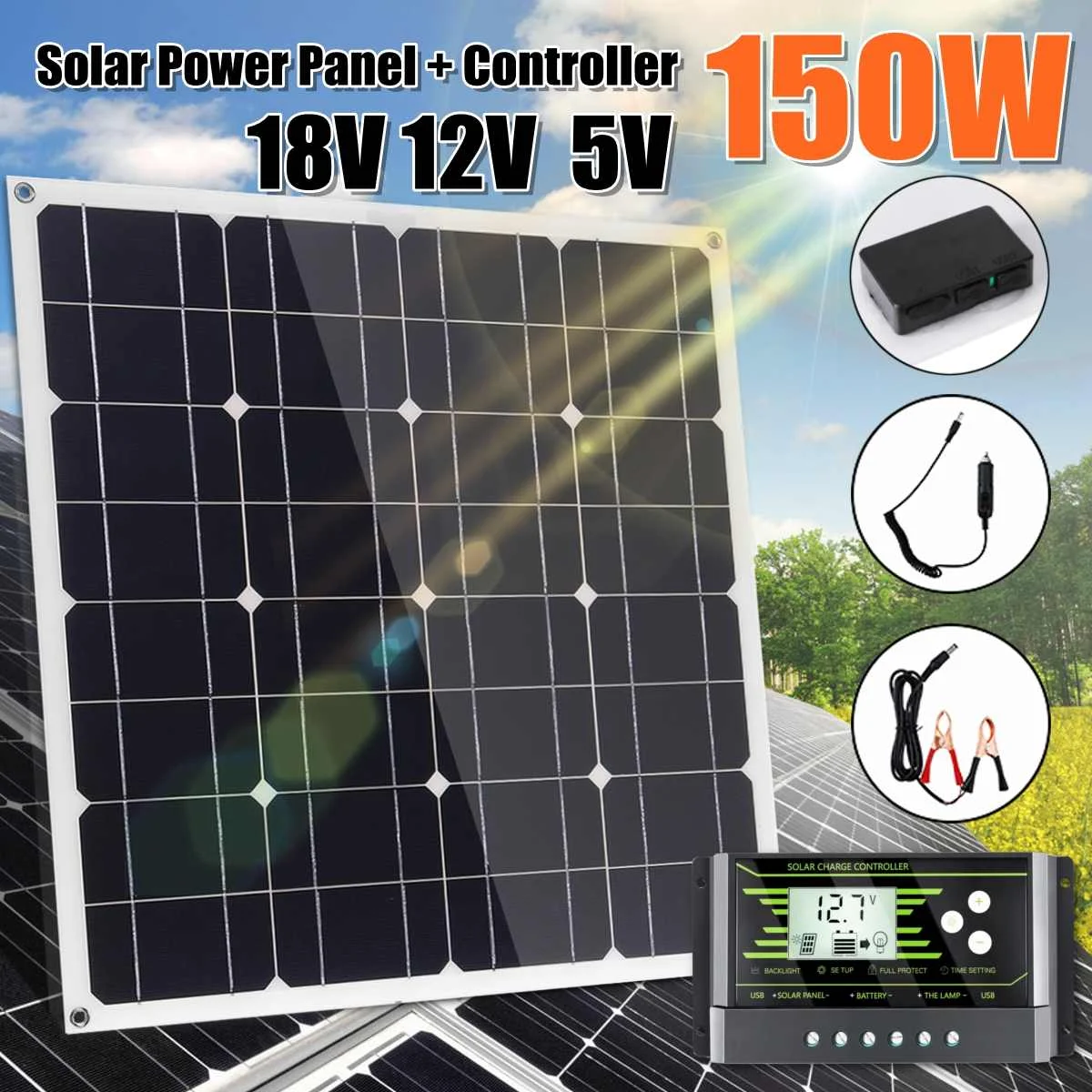 

HOT 150W 18V Solar Panel Dual USB Output Solar Cells Poly Solar Panel 10/20/30A Controller for Car Yacht Battery Boat Charger