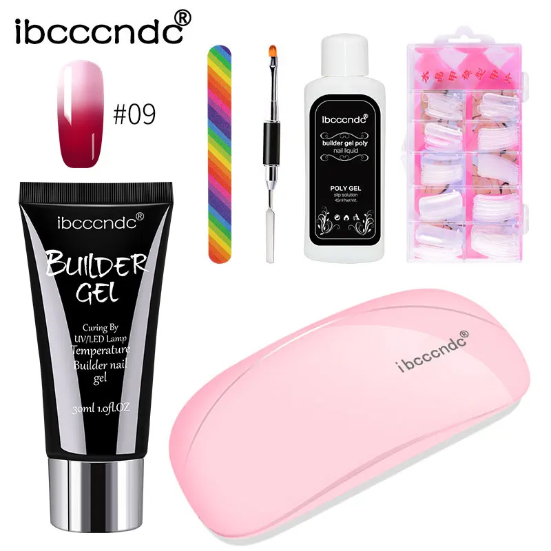 09 30g Poly Gel Kits French Nail Art Temperature Color Change Gel Nail Tip Form Crystal UV Gel Polygel Slice Brush Slip Solution - Цвет: 09
