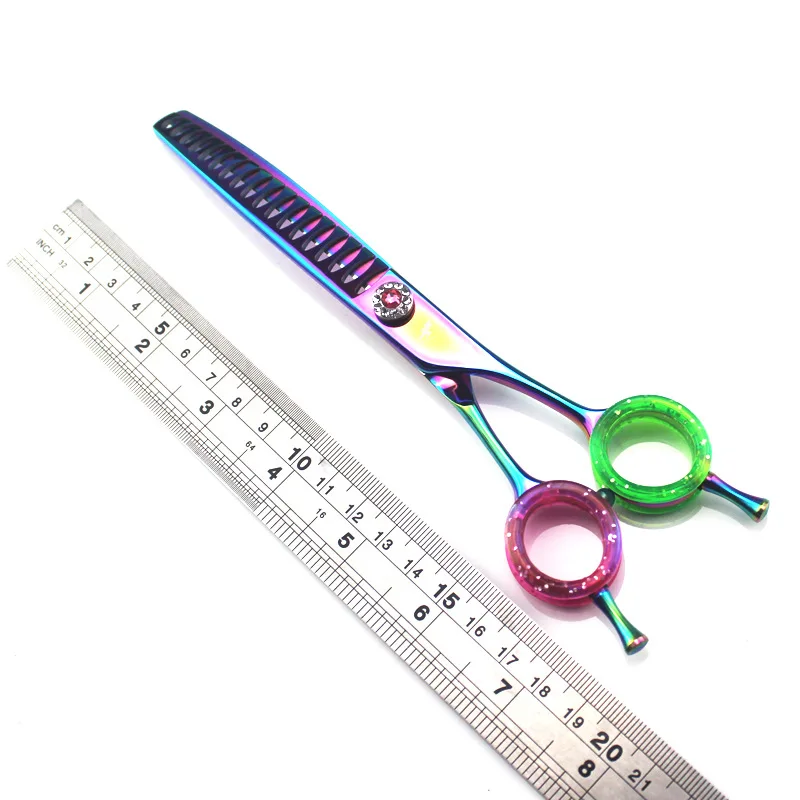 7 inch curved shears Professional 440c pet dog grooming thinning curved scissors toothed blade shears thinning rate about 45% 6
