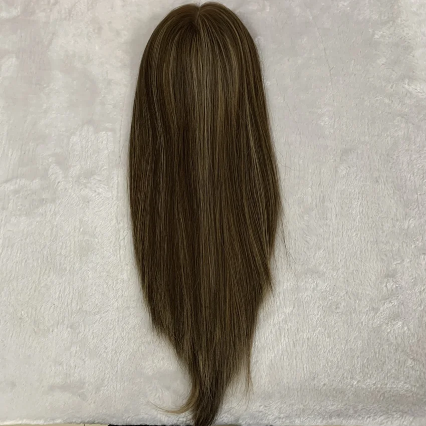 Jewish Silk Topper Soft Silky European Virgin Human Hair silk topper brown base with highlight Kosher Hairpiece
