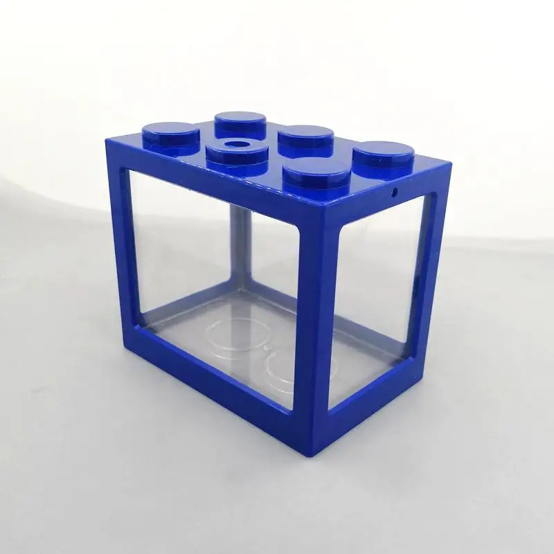 Blue Desktop Mini Fish Tank Freedom Assembly Building Block Aquarium Fish Bowl Acrylic Water Tank Fish Decoration Accessories - Цвет: Blue