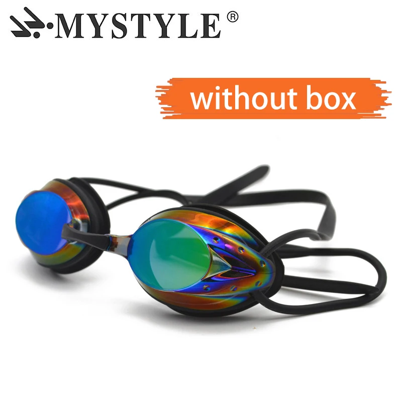 Bright black no box Новые очки для плавания для мужчин, регулируемые, гальванические, водонепроницаемые, противотуманные, УФ, женские, для плавания, очки для бассейна, профессиональные очки для взрослых - Цвет: Bright black no box