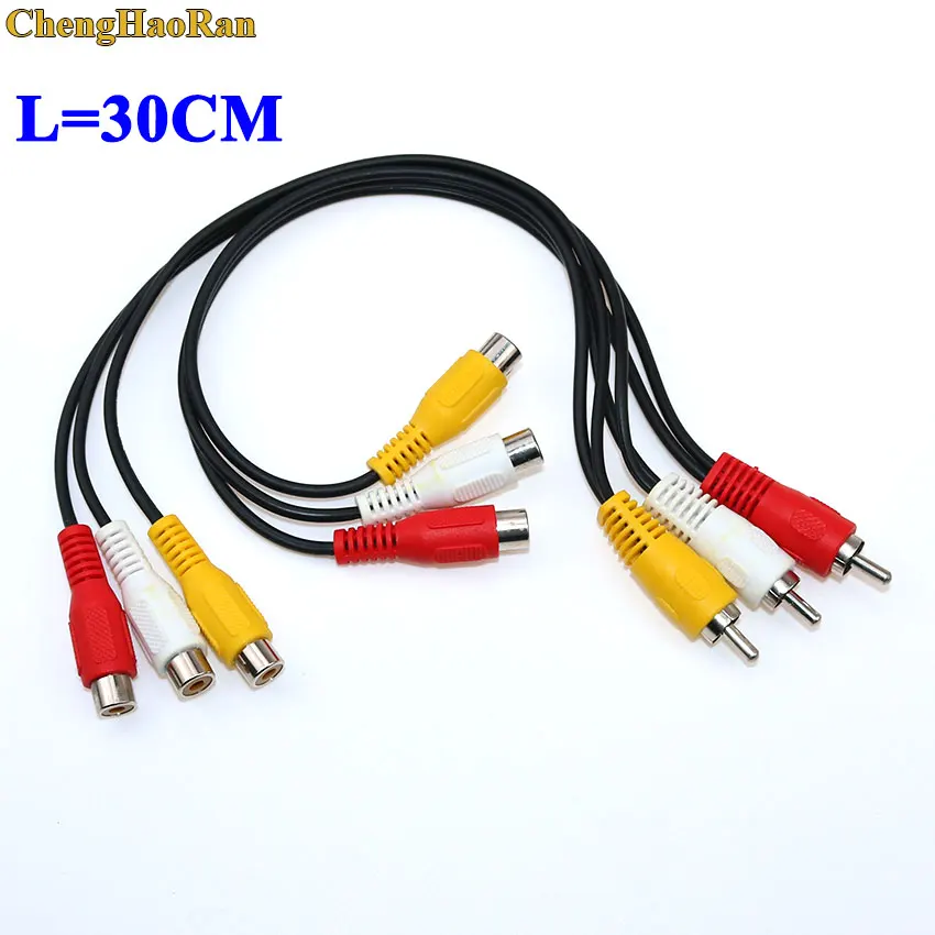 

30cm 3 RCA Male to 6 RCA Female Plug Audio Video AV Cable Adapter RCA Jack Splitter Cable Extension AV Cord For TV DVD
