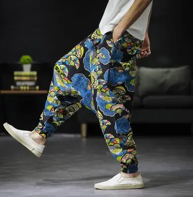 Fan Floral RUIHUO National Style Cross-Pants Men Japanese Streetwear Pants Men Fashion Joggers Men Pants Sweatpants Hip Hop 5XL Autumn - Цвет: Fan Floral