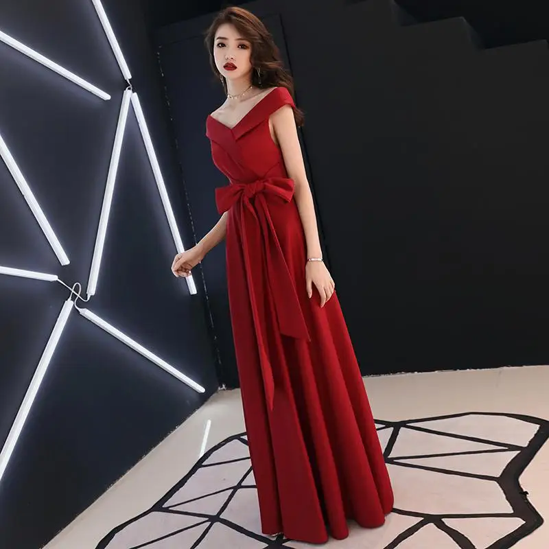 Элегантное сексуальное вечернее платье с открытыми плечами, Qipao, благородное атласное платье Cheongsam для выпускного вечера, вечернее платье полной длины, Robe De Soiree - Цвет: burgundy long