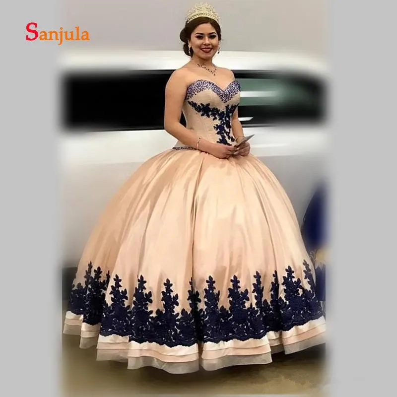 Атлас цвета шампана бальное платье без бретелек Quinceanera блестками черного цвета с аппликацией Выпускные вечерние платья vestidos de и фуршетов великолепные D1279