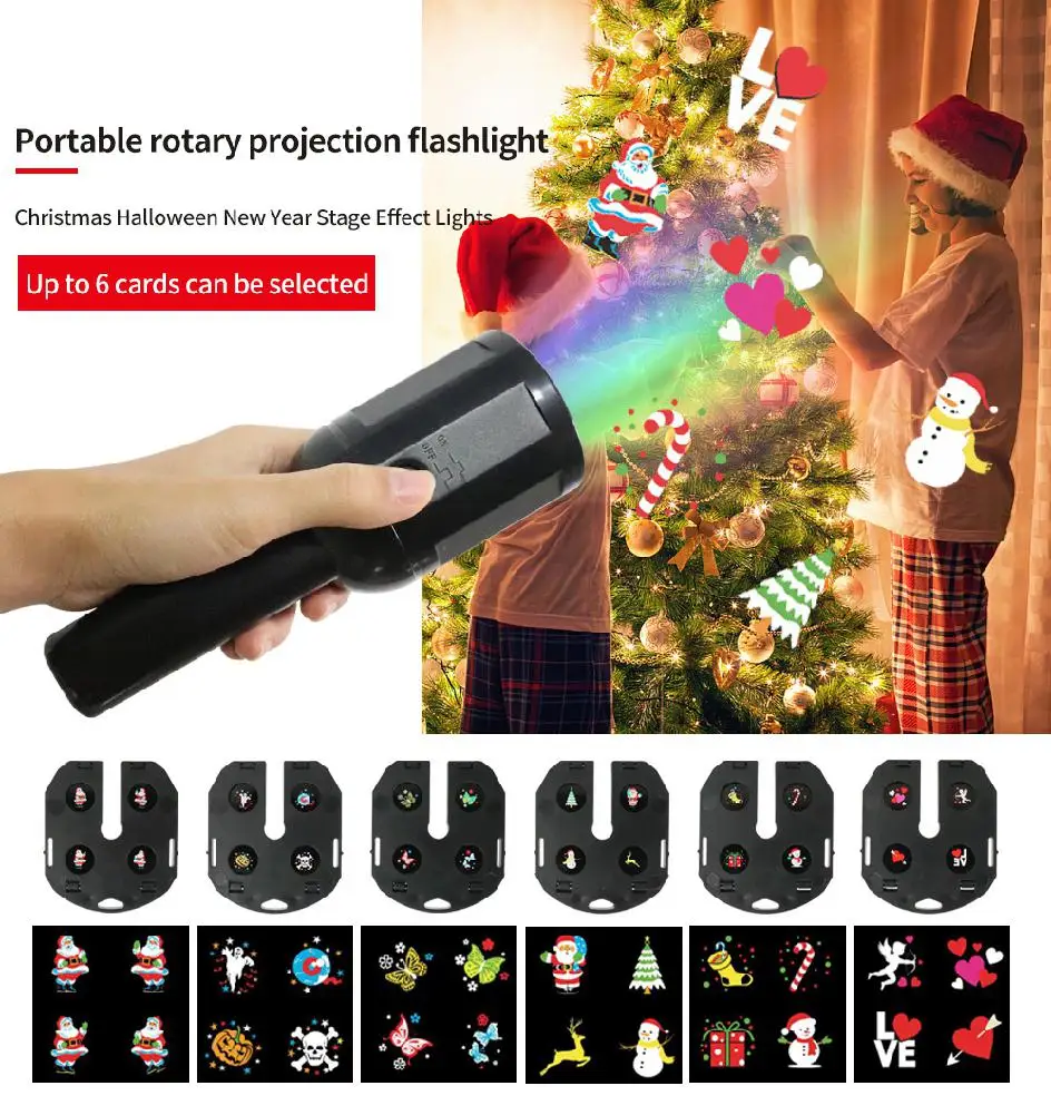 

LED Party Anime Pattern Projector for Christmas Laser Projector with 6 Switchable Slides KTV Laser Christmas Party Lights