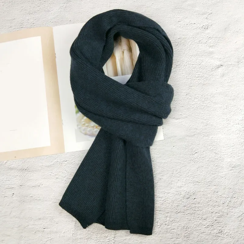 dark blue Новинка, 30*180 см, Женские однотонные кашемировые шарфы, женские зимние плотные теплые мягкие шали, шарфы, чистый цвет, для пар, вязаный шерстяной длинный шарф - Цвет: dark blue