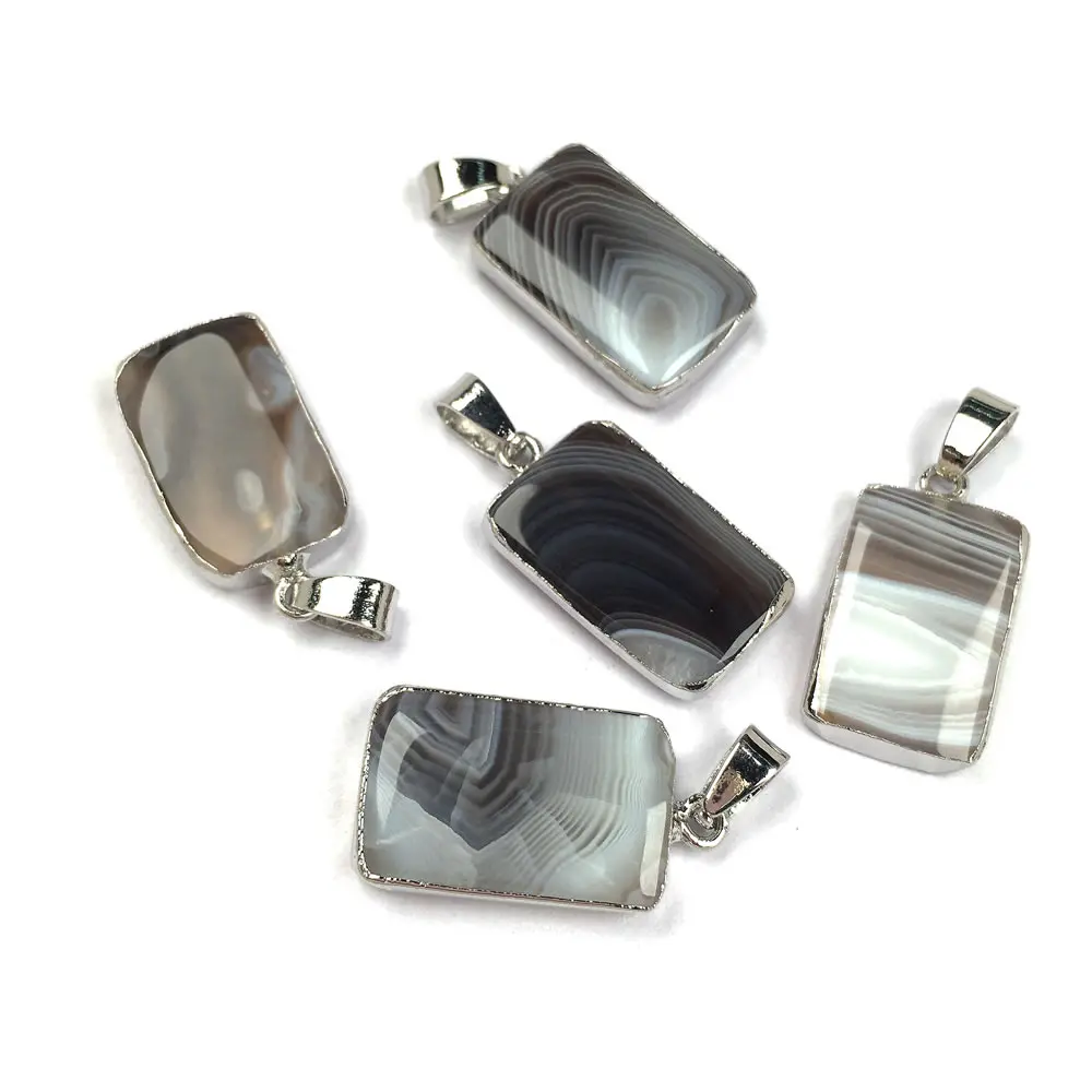 5Pcs Rectangular Grey Agates Pendant-12x26mm Elegant Stone Pendant Necklace New Charm Accessory Jewelry | Украшения и аксессуары