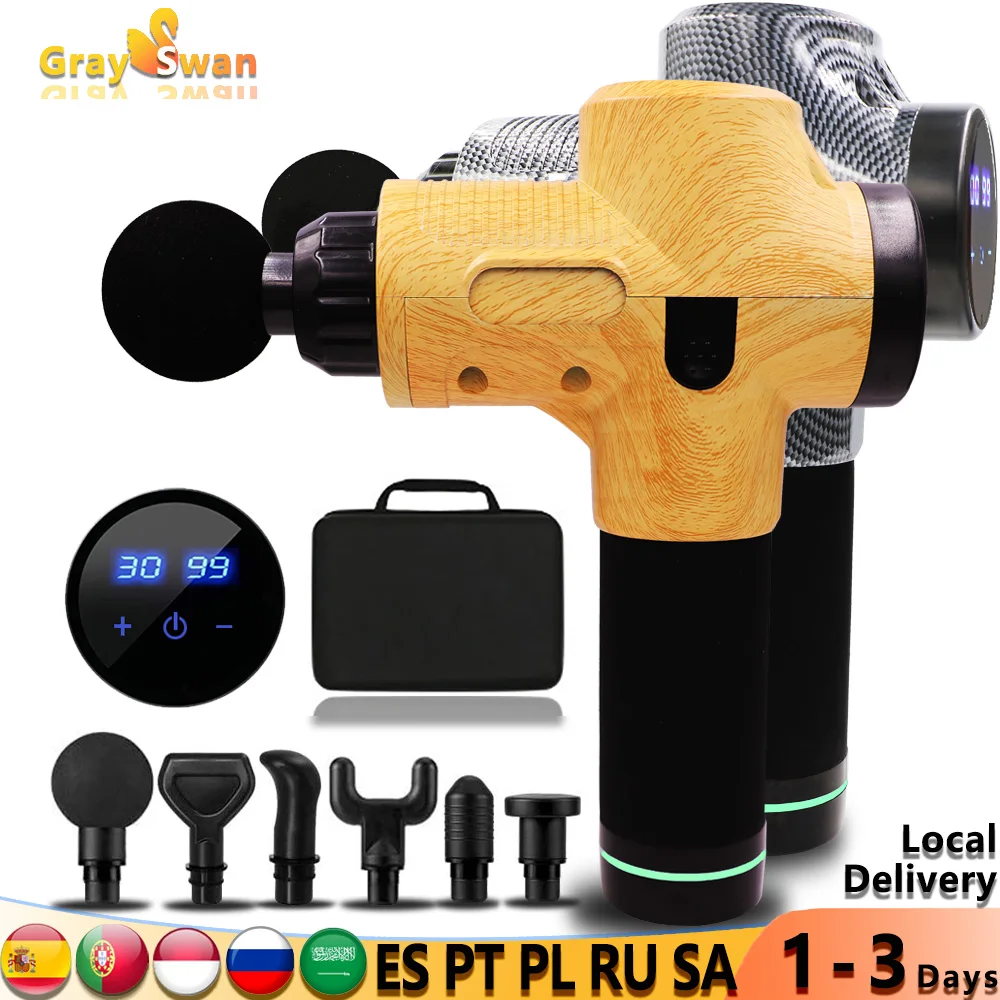 GraySwan Massage Gun Heat Body Deep Tissue Vibration Muscle 30 Speed Fascial LCD Touch Relaxation 6 Heads | Красота и здоровье