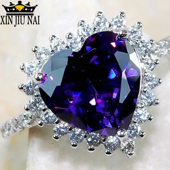 

Romantic Lover Big Purple Heart Ring 925 Anillos Silver Inlay CZ Stone Engagement Ring Vintage Party Wedding Rings For Women
