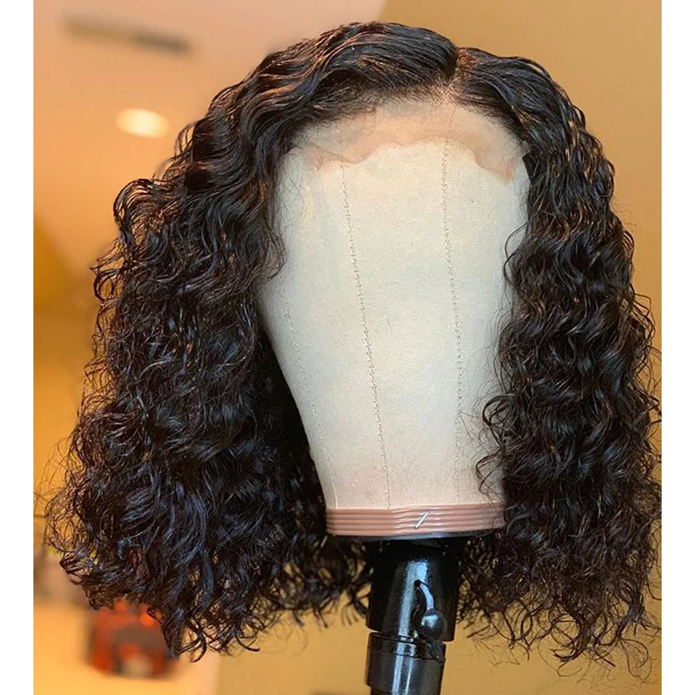 

150% Density 360 Lace Frontal Wig Pre Plucked With Baby Hair Short Curly Wig Human Hair Bob Wig Peruvian Hair Middle Parting