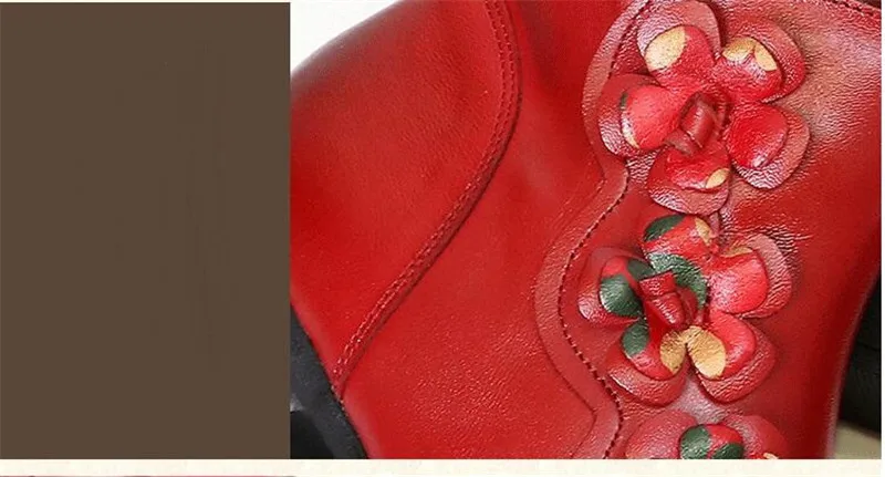 YAERNI Autumn Winter Shoes Woman Cow Leather Flower Shoes Comfort Med Heel Ankle Boots Genuine Leather Fashion Shoes women