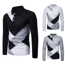 Стиль Модные повседневные мужские Необычные с длинным рукавом Большие размеры отложной воротник поло