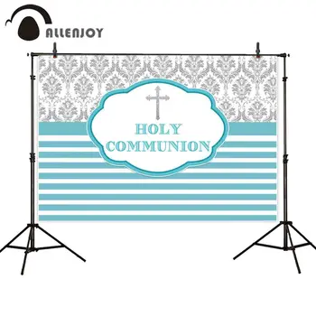 

Allenjoy Holy Communion Party Banners Green White Stripe Baby Shower Events Wall Decor Sliver Flower Texture Background Cloth