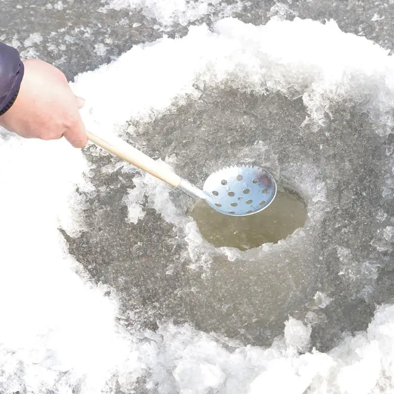 

1Pc Winter Ice Fishing Tools Ice Scoop Skimmer with Wood Handle Metal Outdoor Ice Fishing Tackle Tool Accessories