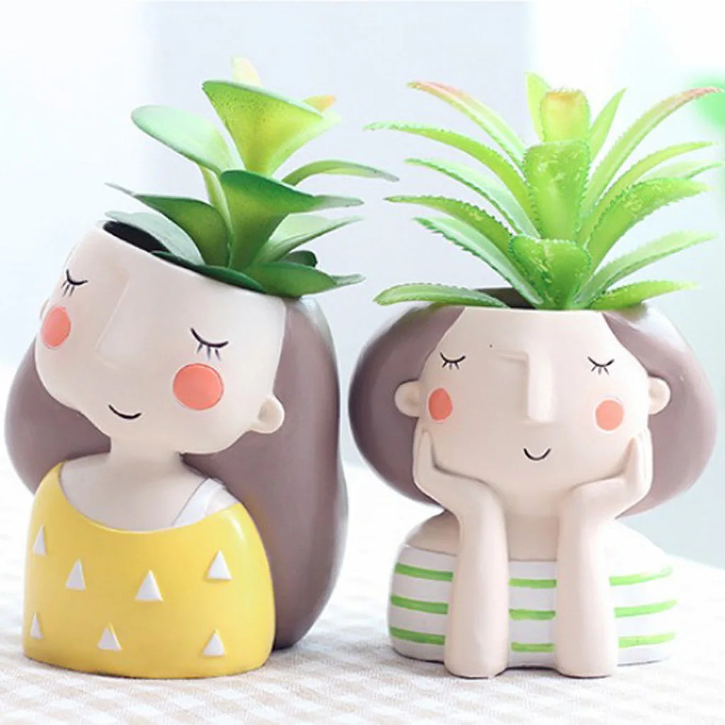 4pcs/set Girl & Boy Design Mini Flower Pots Cacti Succulent Plant Container Flowerpot Garden Planter Window Box Home DIY Decor