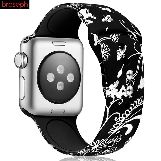 H Напечатанный ремешок для apple watch 4 band 40 мм 44 мм силиконовые ремешки для часов для iwatch 3 2 1 band 38 мм 42 мм браслет - Цвет ремешка: H