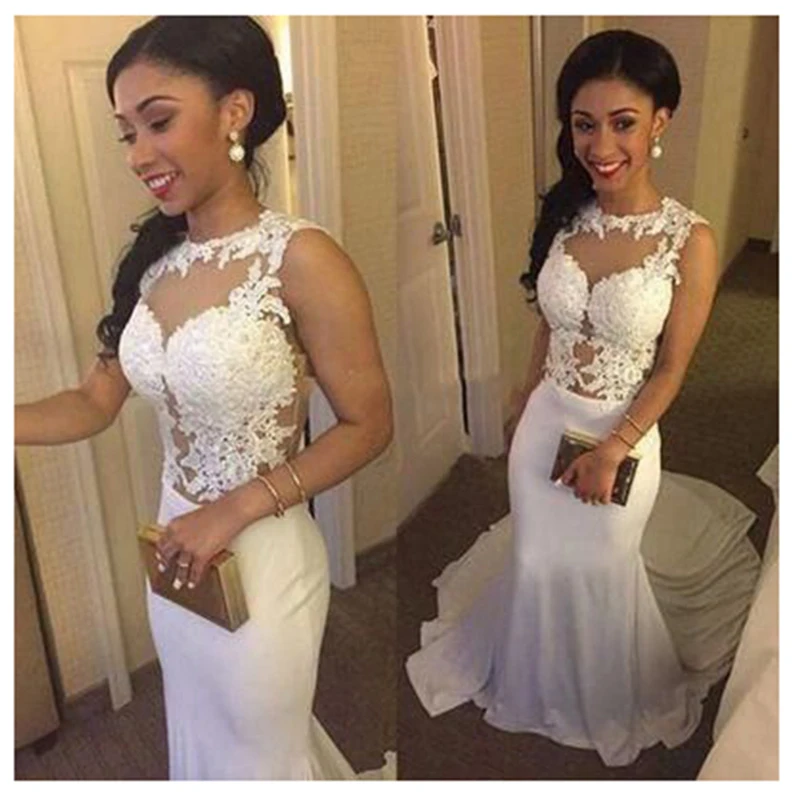 

SoDigne 2018 Wedding dress Appliques Lace Mermaid Wedding Gown with Train White / Ivory Backless Beach Bride Dresses G1019