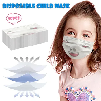 

Unisex Facemask Kids Children's Mouth-muffle Disposable Face Masque Industrial 3ply Ear Loop 50pc Mascarillas For boys girls
