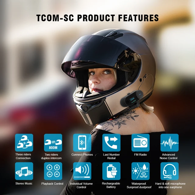 מקורי FreedConn מעודכן TCOM SC Bluetooth אופנוע קסדת אוזניות אינטרקום BT האינטרפון עם LCD מסך FM רדיו T COM SC-2