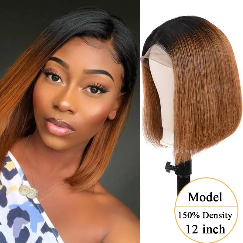 Bob Perruque Ombre Marron 1B 30 13x4 Dentelle Avant De Cheveux Humains Droite Pré Plumée Délié Brésilien Remy Vrvogue|Парик из