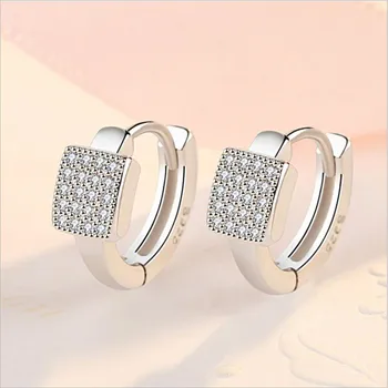 2020 New Arrival Lady Silver 925 Earrings Women Jewelry Fashion Zircon Hoop Earring Female Accessories Square Silver Earring Hot