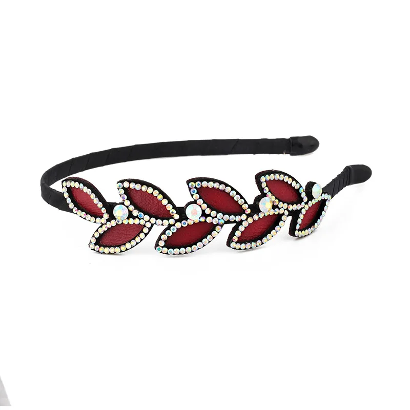 Korean Leather Rhinestone Simple Floral Headband Cute Girls Women Fashional All Matching Hair Accessories Jewelry Headdress