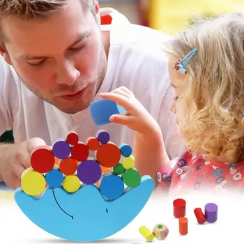 

Kids Wood Moon Balance Game Blocks Children Colorful Building Bricks Educational Toys Gift Skillful Exquisite Appearance
