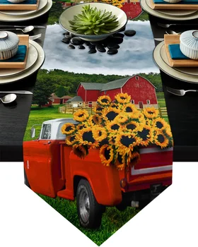 

Farm Barn Truck Sunflower Table Runner Home Party Dining Table Decorative Wedding Table Decoration Flower Cake Tablecloth