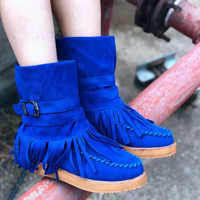 Botines de piel sintética con borlas para mujer, botines cálidos de tacón  bajo, Estilo vintage, para otoño, HP2400|Botas hasta el tobillo| -  AliExpress