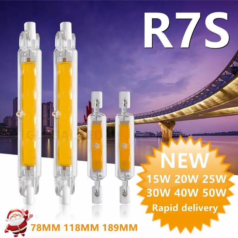 고출력 LED COB 유리 튜브, R7S COB 전구, 가정용 교체 할로겐 램프, 78mm, 118mm, 189mm, AC110V, 220V
