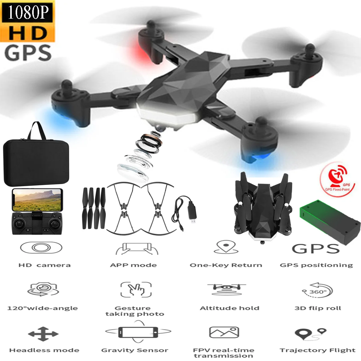 WiFi FRV RC вертолеты 1080P HD камера 120 ° Широкий Угол один ключ возврат gps расположение дистанционное управление высота удержания RC Дрон