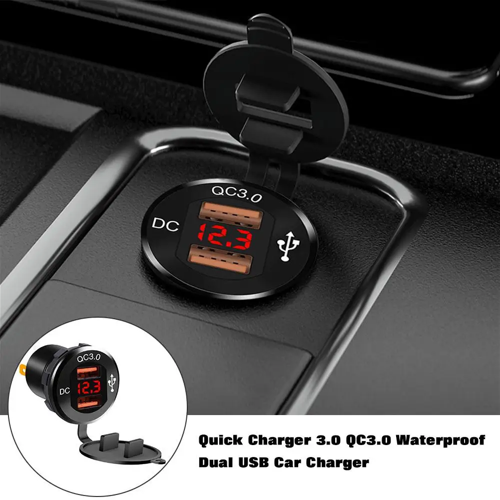 Автомобильное быстрое зарядное устройство водонепроницаемый двойной USB автомобильный адаптер зарядное устройство для мобильного телефона с цифровым дисплеем вольтметр автомобильное зарядное устройство