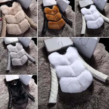 

Autumn Winter Women Faux Fur Warm Short Coat Faux Leather Sleeve Vest Jacket overcoat woman winter coat female