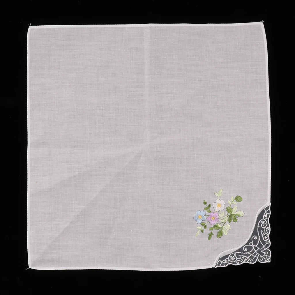 5pcs Womens 27 cm Cotton Hankies Thin Floral Embroidered Lace Handkerchief Hanky Lady White Pocket Square Scarves носовые платки