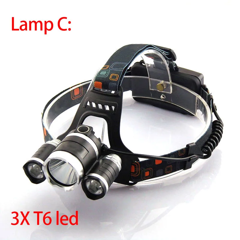Мощный 5 светодиодный налобный фонарь T6/Q5, Головной фонарь, фронтальный фонарь, фара Lanterna Hoofdlamp 18650, аккумулятор для рыбалки - Испускаемый цвет: lamp C
