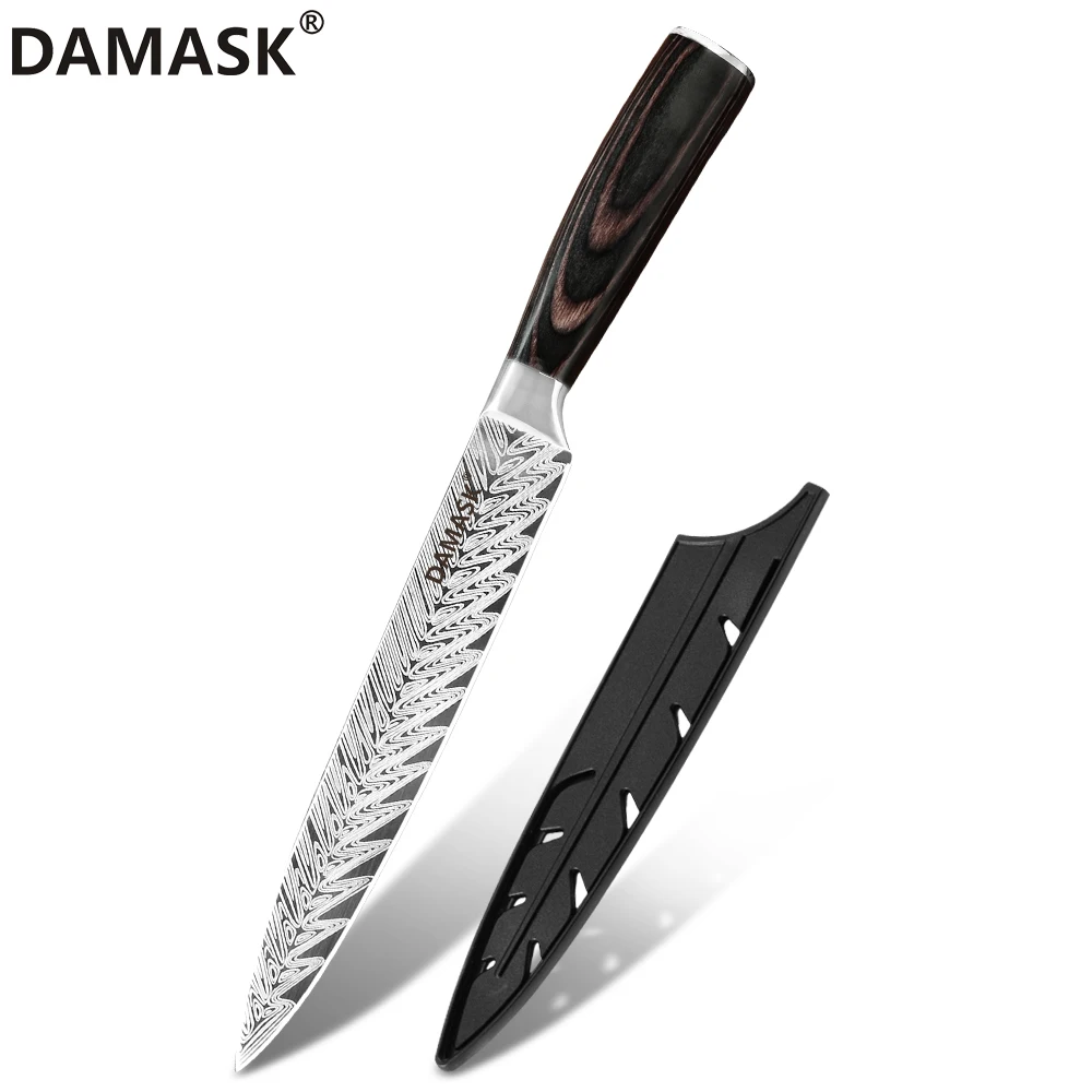 8 inch slicing Дамасские высококачественные кухонные ножи с цветной деревянной ручкой, нож для нарезки Santoku, острый край, нож для повара из нержавеющей стали - Цвет: 8 inch slicing