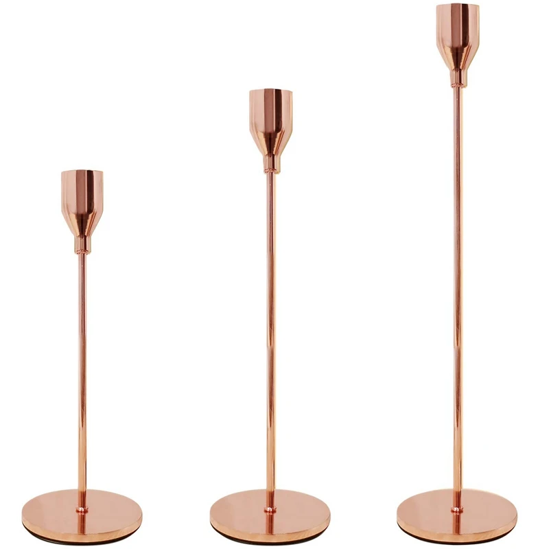 Conical Candlestick Rose Gold Watch Decorative Candlestick Wedding Restaurant Candlestick Metal Candle Holder,Suitable for 3/4 I