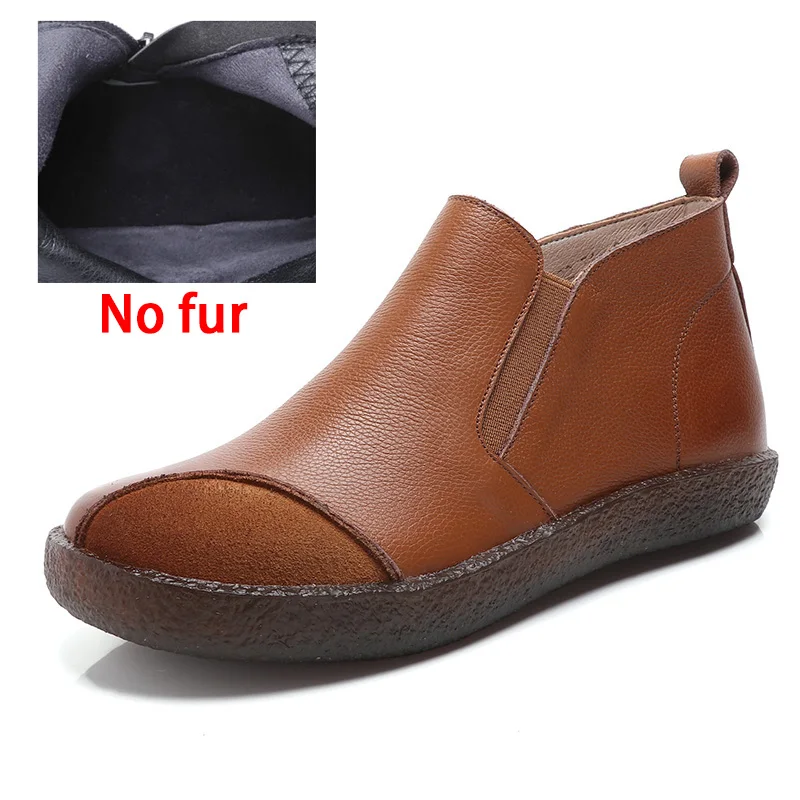 PEIPAH New Designer Handmade Leather Autumn/Winter Women's Boots Single Shoes Woman Flat Bottom Wild Casual Fur Ankle Boots - Цвет: 3