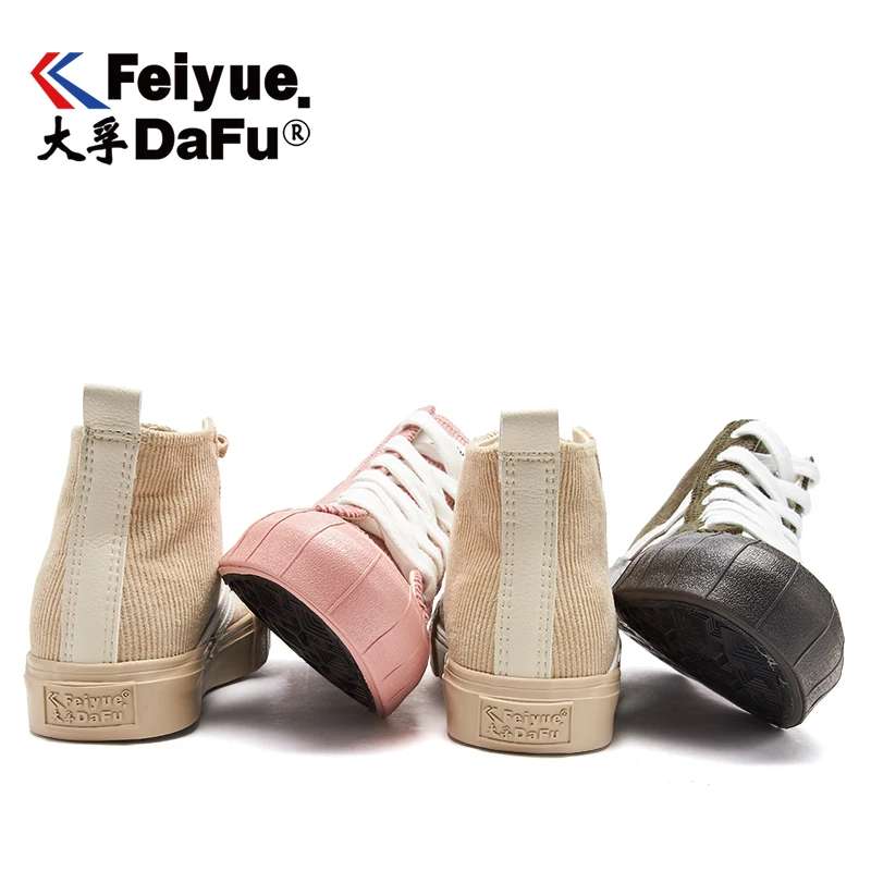 Feiyue/Высокая Повседневная обувь; коллекция 2160 года; Женская обувь в стиле ретро с эластичной стелькой на шнурках; модные вельветовые туфли; мужские осенние туфли на плоской подошве в уличном стиле