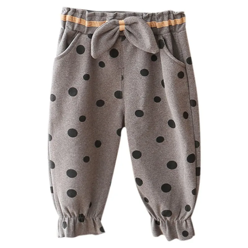 Штаны для девочек, хлопковые штаны в горошек, повседневные штаны с украшением в виде банта, одежда для малышей, штаны - Цвет: A1