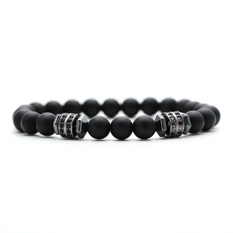 Matte Black 8 mm 2 шт./компл. браслет из гематита ручной работы роскошный кристалл проложили черный бисер Braslet для мужчин персонализированные ювелирные изделия Bileklik Homme - Окраска металла: Matte Black 8 mm