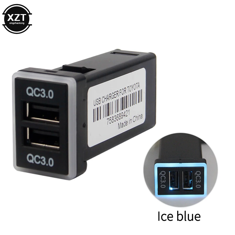 Ice blue QC3.0 Quickcharge автомобильное зарядное устройство двойной USB телефон PDA адаптер DVR Plug& Play кабель для Toyota - Название цвета: Ice blue