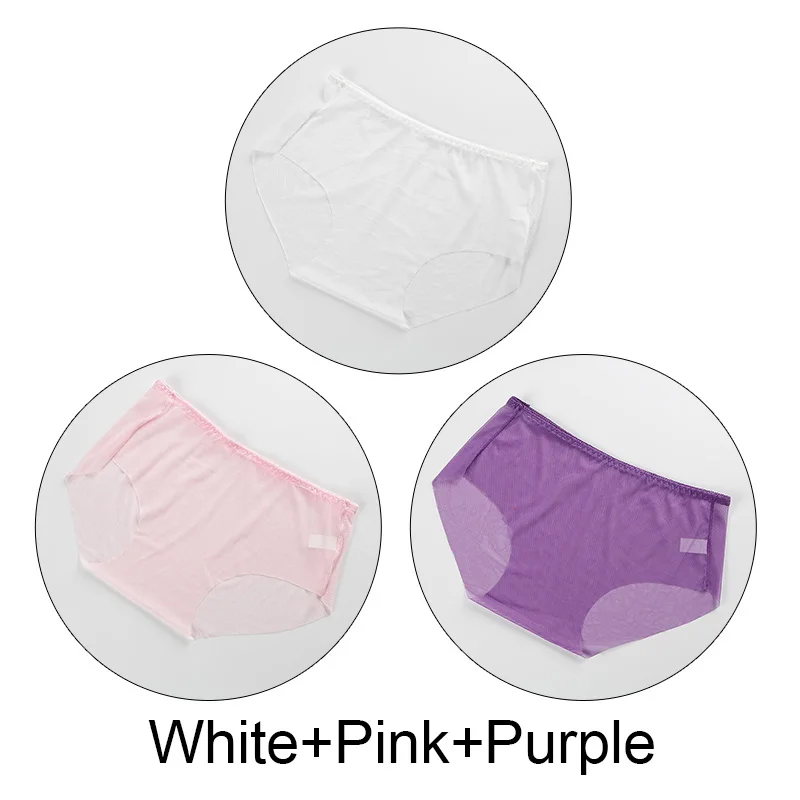 WhitePinkPurple 3 шт./партия, прозрачные трусы с сеткой, пикантный женский бесшовный трусы, ультра-тонкое нижнее белье средней высоты, дышащее белье, большие размеры - Цвет: WhitePinkPurple