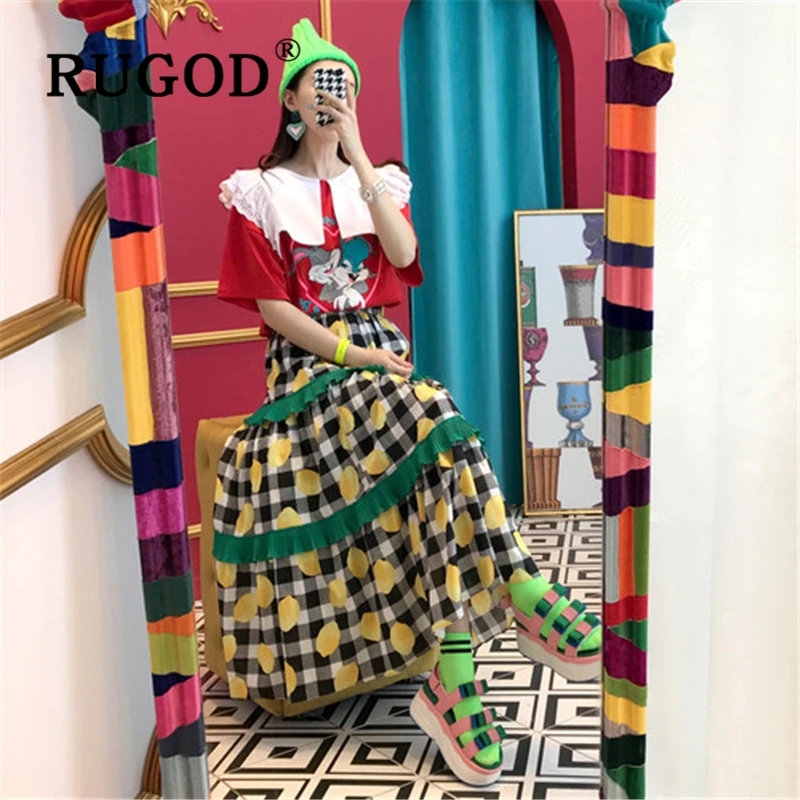 RUGOD Vitnage/женские юбки с принтом в горошек; модные юбки с оборками; трапециевидная Макси-летняя юбка; Офисная Женская одежда; элегантная Свободная Женская одежда