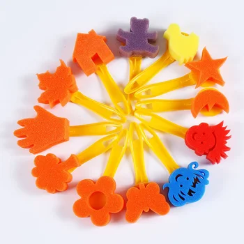 

12pcs Sponge Paint Brushes Toys Kids Children Drawing Painting Graffiti Brush Wooden Handle Seal Sponge Brushes School Supply