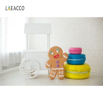 

Laeacco White Brick Wall Curtain Cart Cookies Macaron Sweet Photo Backgrounds Baby Portrait Photography Backdrops Photo Studio
