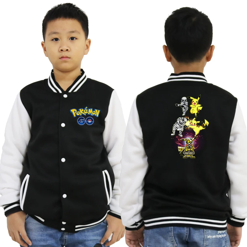 baseball jacket 3 Новое поступление, зимняя одежда куртки с принтом Покемон для маленьких мальчиков и девочек, бейсбольная куртка для малышей Повседневный свитер детские спортивные топы - Цвет: baseball jacket 3