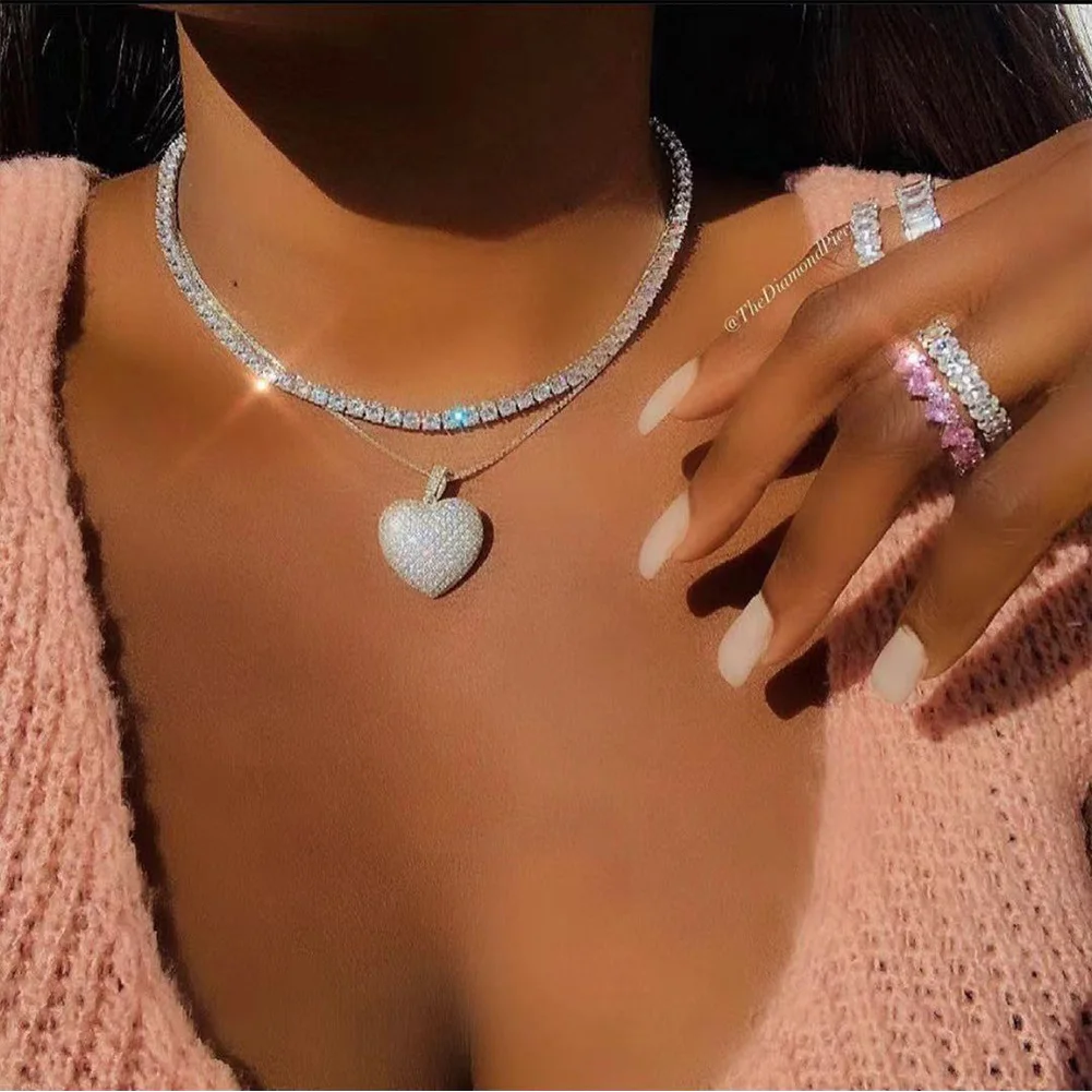 Полный Стразы Многослойные кулон сердце подвеска в виде теннисного мяча